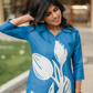 Moonbloom Stride Blue Linen Blend A-Line Co-ord with Shirt Collar & Placement Print