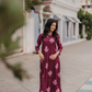 Sepia Maroon with Autumn Hearts printed Viscose A-line Dress