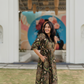 Burnished Green with Forest Desire floral printed Linen Blend Dress