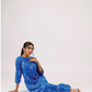 Cerulean Blue with Deep Ocean Viscose printed A-line Dress