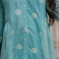 Fog Blue with Mist Pleats printed Viscose A-line Dress