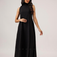 Blackout Babe High Neck With Side Buttons Flared Dress