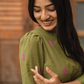 Olive Netra Green Handloom Co-ord with Chinese Collar Diamond Cut & Puff Sleeves
