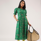 Ornate Green with Luminous Glimmer printed Cambric Blend Dress