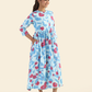 Shuttered Blue Fragmented Flowers Printed Viscose Dress