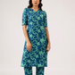 Cyan Teal Blue with Turquoise Petals printed Linen Blend Co ord set