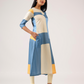 Cubed Blue with Grid Maze printed Linen Blend A-line Dress