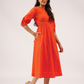 Crush Code Orange Boat Neck With Puff Sleeve Dress
