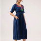 Dark Navy with Breeze 'o' Feathers printed Viscose Dress