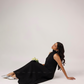 Blackout Babe High Neck With Side Buttons Flared Dress