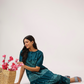 Fiesta Teal Green with Carnival Ikat printed Viscose Dress