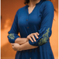 Indigo Heron with green printed Viscose Dress