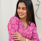Pink Lattice Glam Viscose Co-ord with V-Neck & Lace