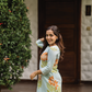 Aacral Blossom Blue Viscose co-ord with Boat Neck & Floral Print