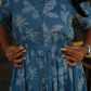 Morning Dew Blue Cotton Dress with V-Neck & Elbow Sleeves