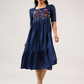 Dark Blue with Hovering Dreams floral Embroidery Viscose Dress