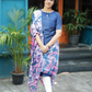 Blue Vibrant Petals printed 2 Piece Silk Blend Kurta with Dupatta