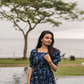 Celestial Dream Blue Cotton Dress with Rounded Square Neck