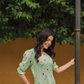 Sage Green with Mint petal printed Viscose A-line Dress