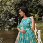 Maze Blue with Flourish Bloom floral printed Maternity and Feeding Viscose Dress
