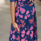 Berry Noir Blue Viscose Dress with Puff Sleeves & Belt