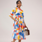 Prism White with Cubist Charm printed Lux Georgette Dress