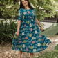 Tassel Chic Blue Cotton Dress with U-Neckline & Double Tassel Rope
