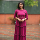 Moonlit Swans Violet Viscose Dress with Frill Neck & Embroidered Yoke