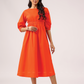 Crush Code Orange Boat Neck With Puff Sleeve Dress