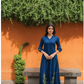 Indigo Heron with green printed Viscose Dress
