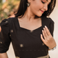 Starlight Black Handloom Dress with Sweetheart Neck & Leg-O-Mutton Sleeves