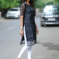 Fused Black with Silver Gleam printed Organza kurta