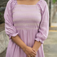 Lavender Fantasy Viscose Dress with Shoulder Elastic & Embroidery