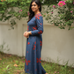 Dusky Wings Blue cotton blend Co-ord with V-Neck & 3/4 Puff Sleeves