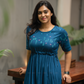 Blue Dessert Blue Viscose Dress with Round Neck & Placement Detail