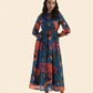 Jungle Blue Fluttering Wings Lux Georgette Printed Dress