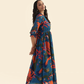 Jungle Blue Fluttering Wings Lux Georgette Printed Dress