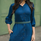 Indigo Heron with green printed Viscose Dress