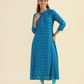 Teal Soft Horizon Viscose Printed A-line Dress