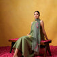 Bhumi Sleeveless Green Flared Suit Set with Organza Dupatta