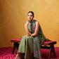 Bhumi Sleeveless Green Flared Suit Set with Organza Dupatta