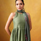 Bhumi Sleeveless Green Flared Suit Set with Organza Dupatta