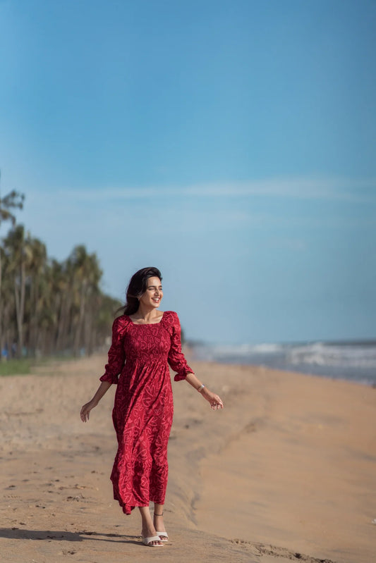 Red Cupids Heart Smock Viscose Printed Dress