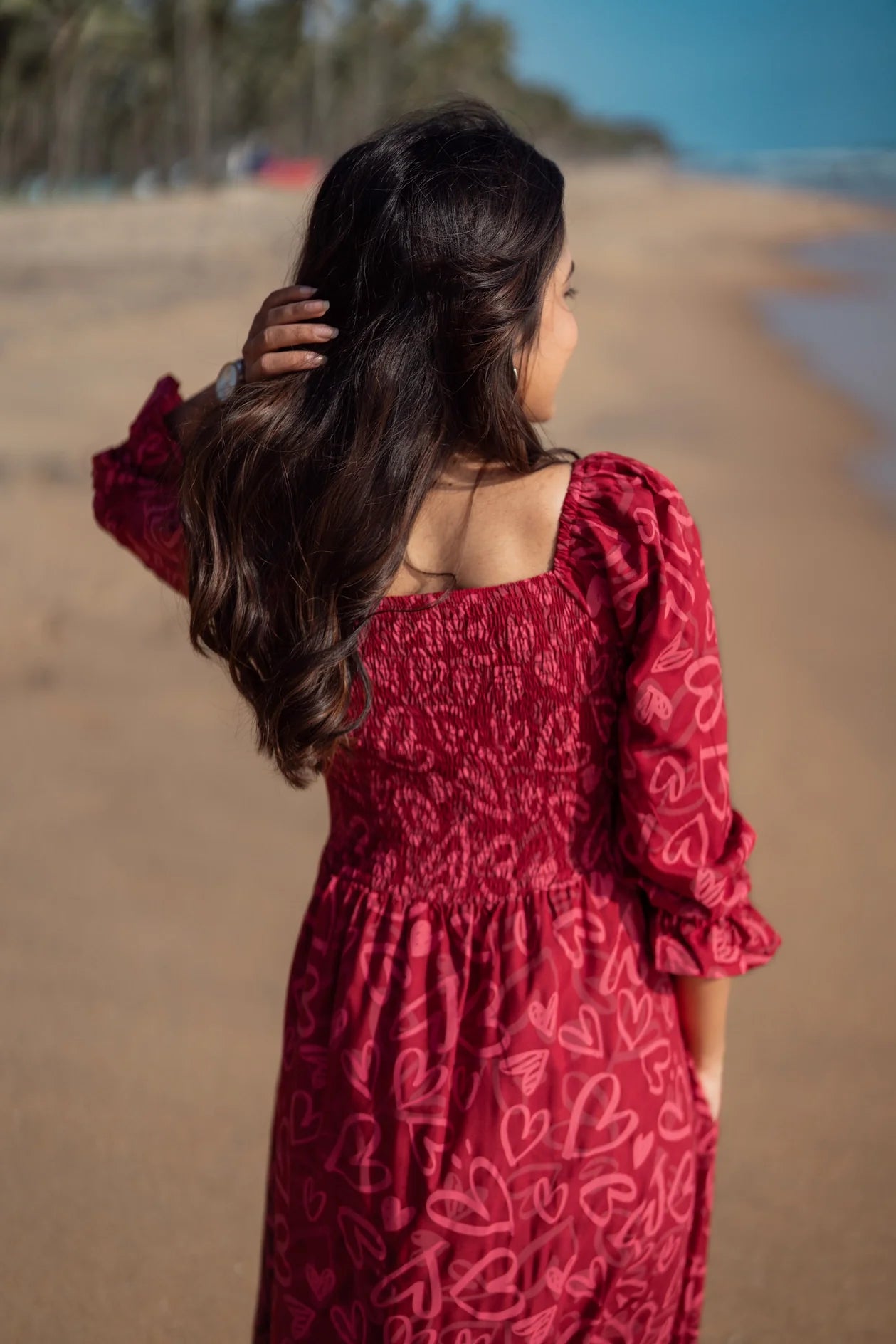 Red Cupids Heart Smock Viscose Printed Dress