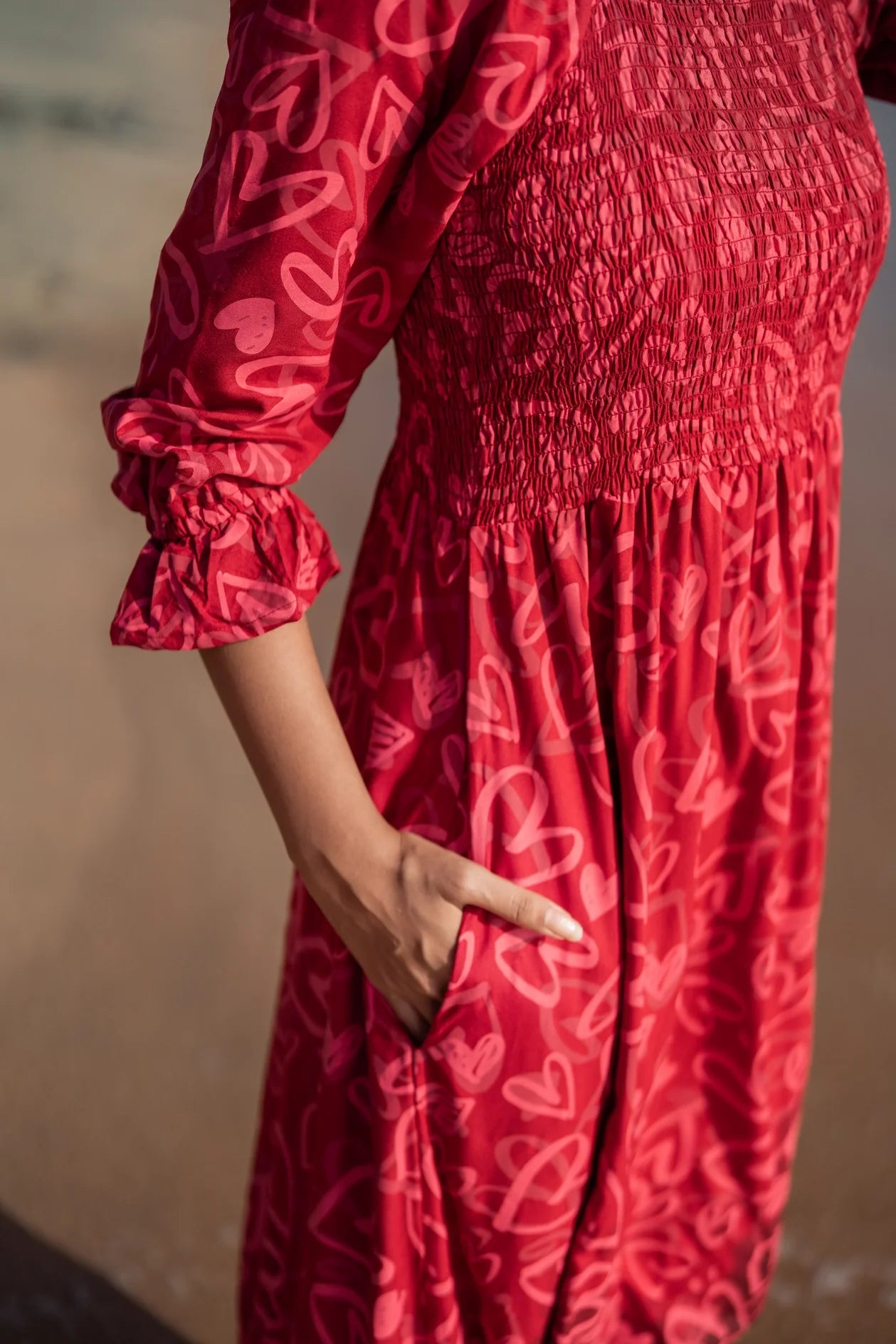 Red Cupids Heart Smock Viscose Printed Dress