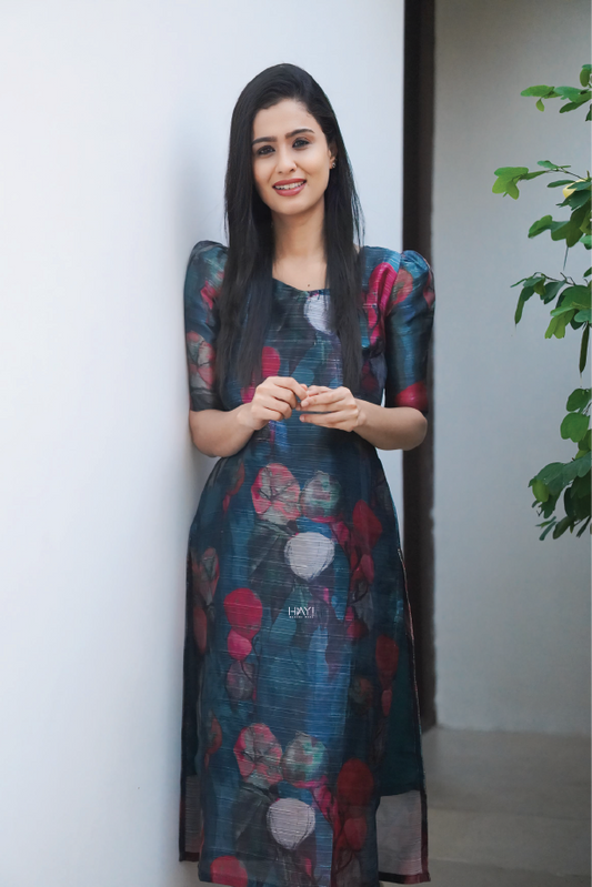 Blue Bloom Bounge Silk Slub Kurta