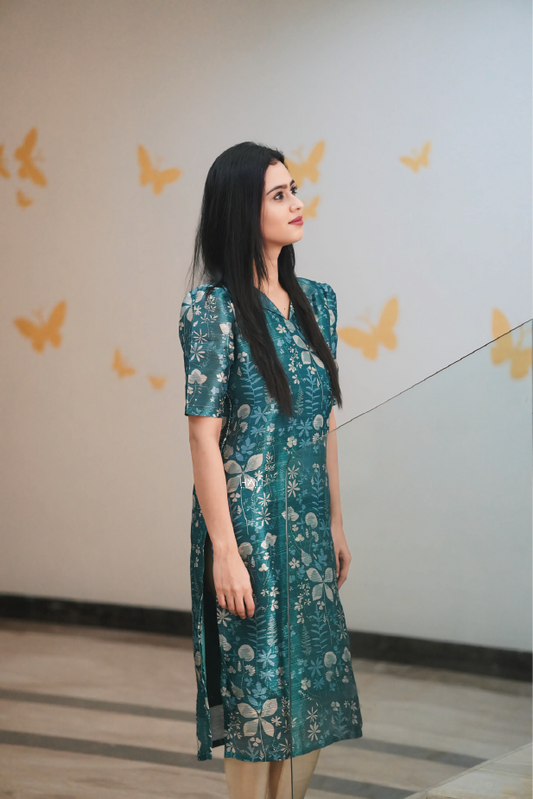 Green Dense Canopy Silk Slub Kurta
