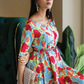 Green Hand-Drawn Florals Viscose Printed Dress