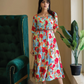 Green Hand-Drawn Florals Viscose Printed Dress