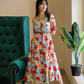Green Hand-Drawn Florals Viscose Printed Dress